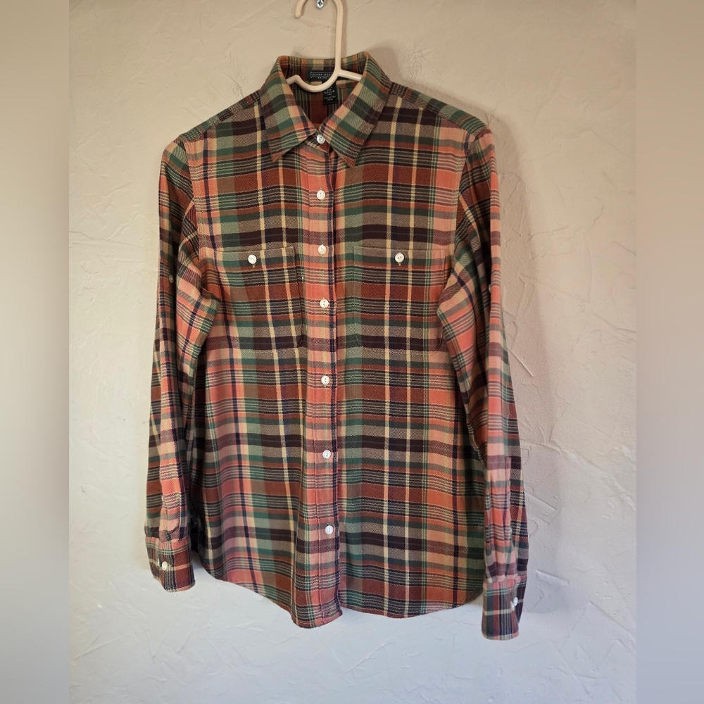 Lauren Jeans Company Plaid Button-Down Shirt - Red, Green, Brown Sz S